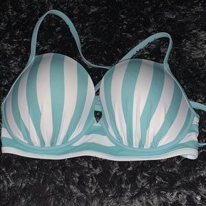 It’s a blue and white striped bathing suit top